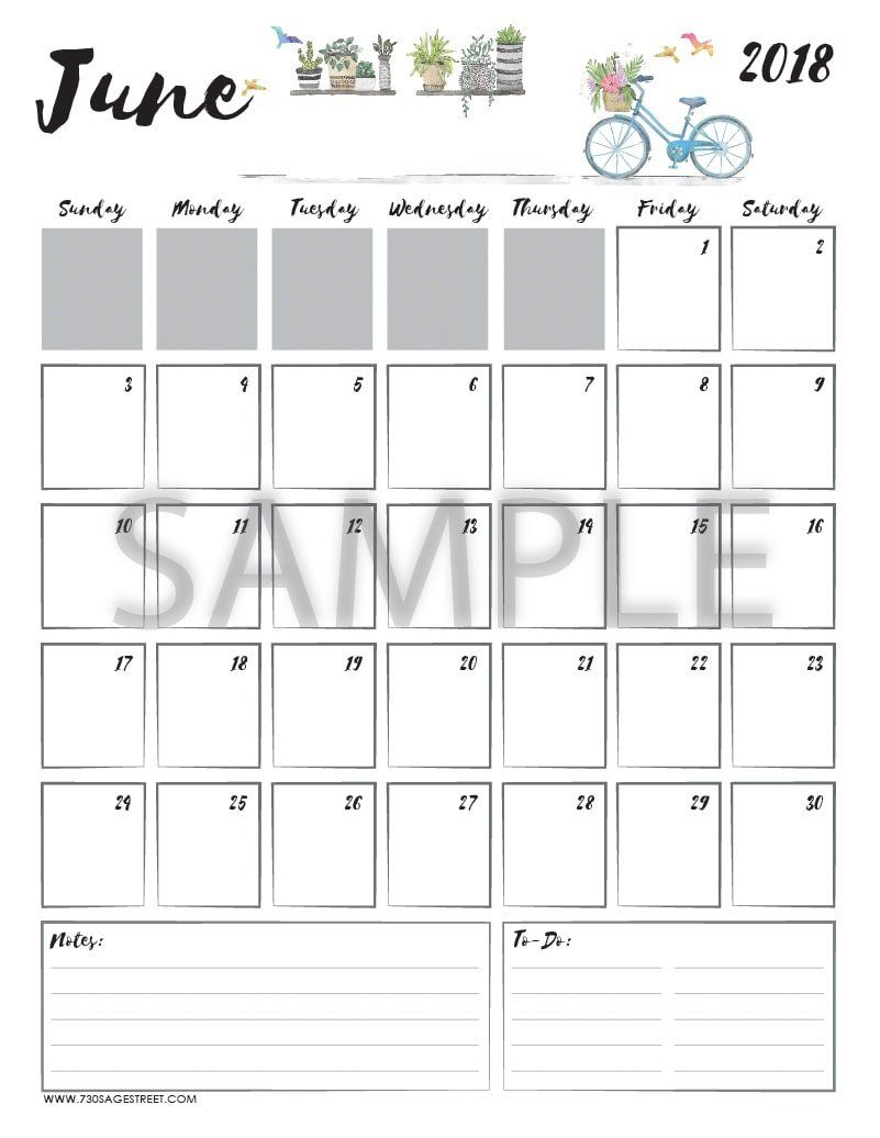 June 2018 Printable Calendar | Crafts | 2018 Printable