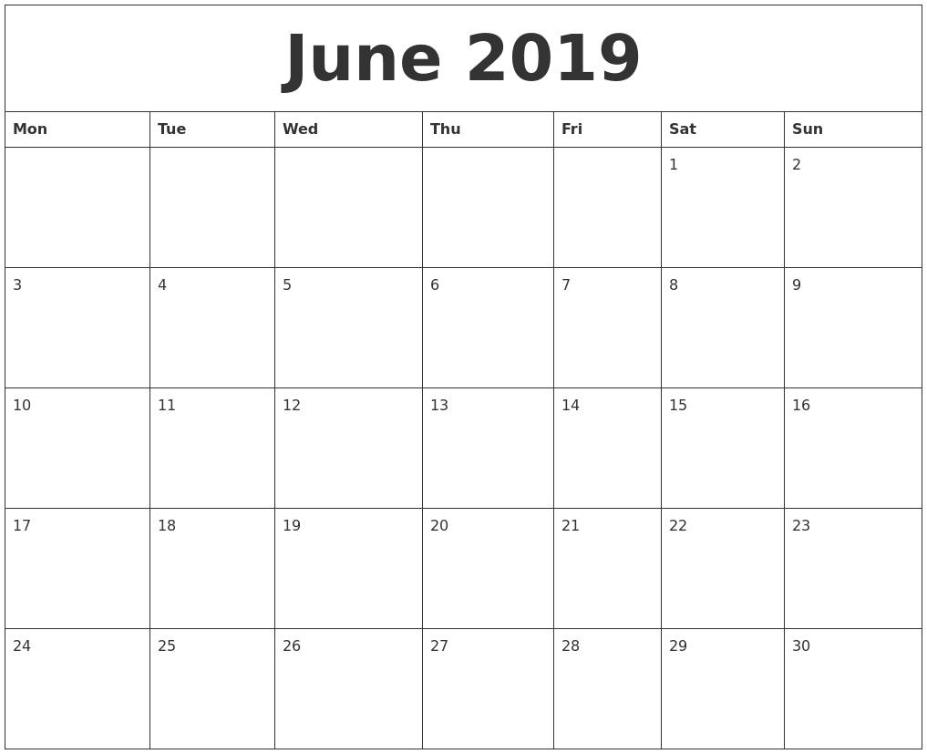 June 2019 Editable Calendar | Monthly Calendar Printable