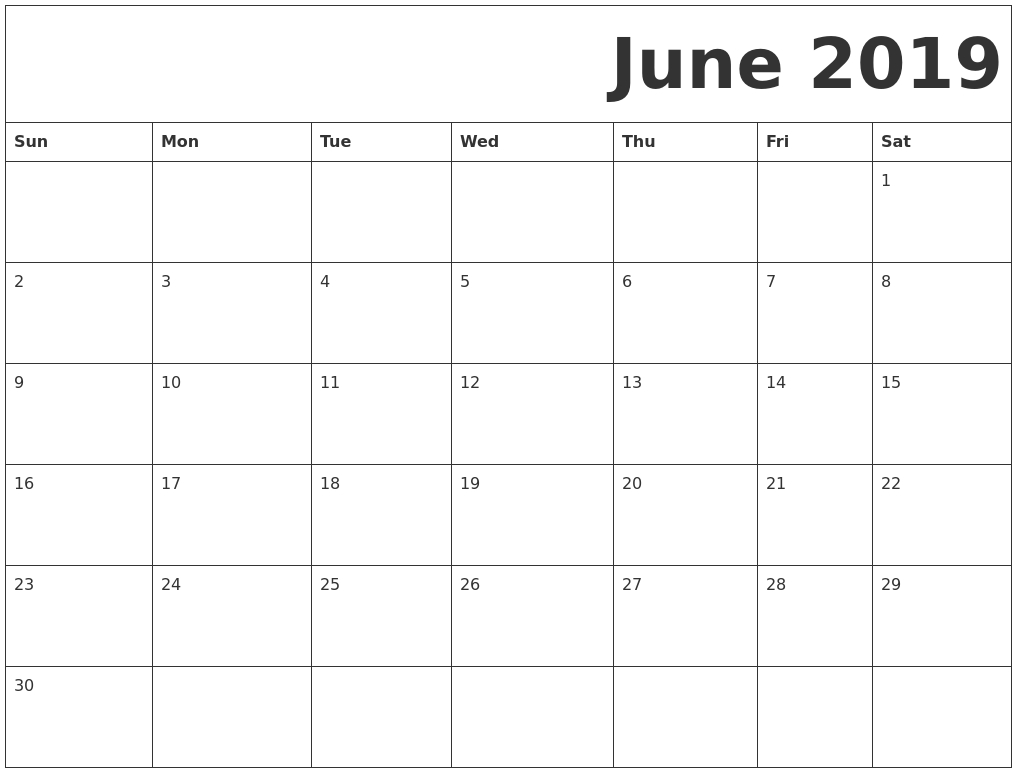 June 2019 Free Printable Calendar