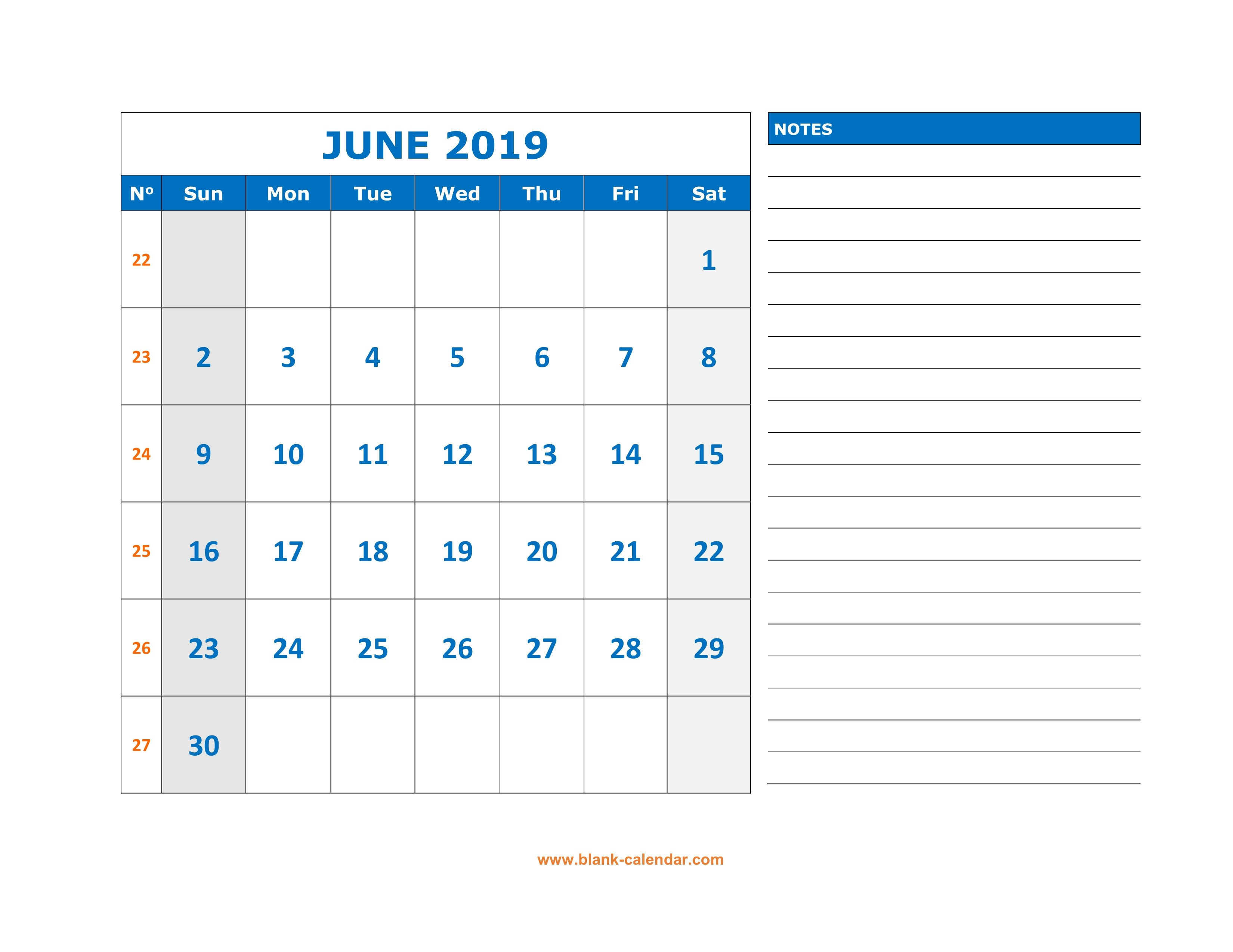 June 2019 Printable Calendar Templates - Free Pdf Holidays