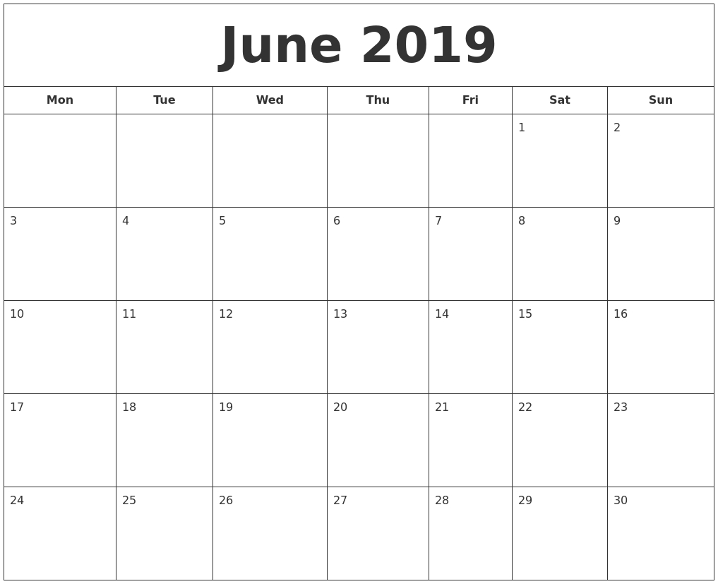 June 2019 Printable Calendar
