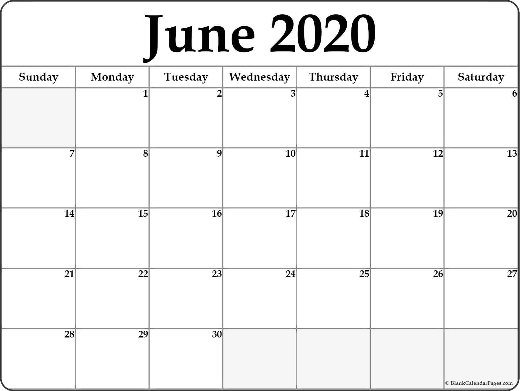 June 2020 Calendar | Free Printable Monthly Calendars