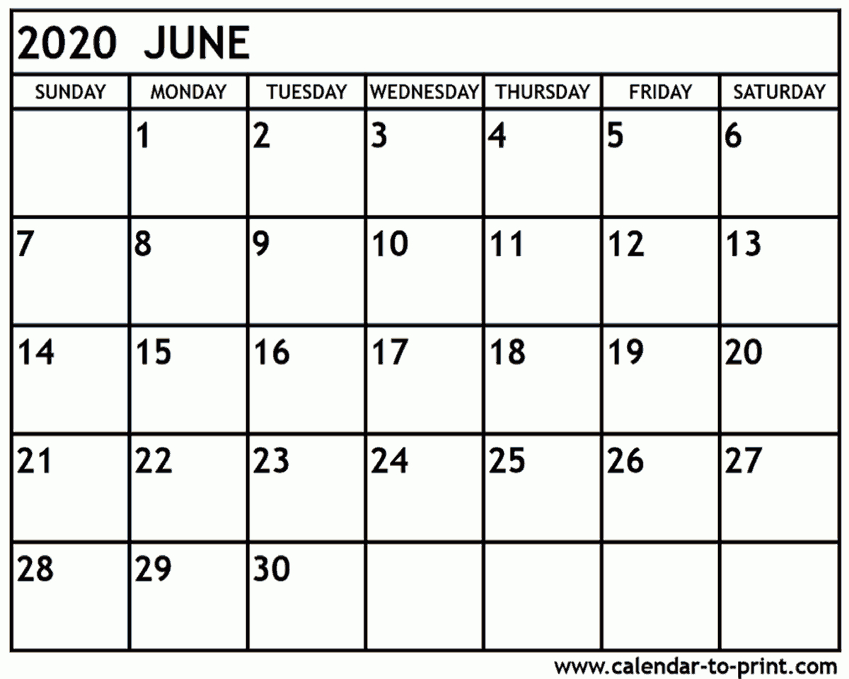 June 2020 Calendar Printable