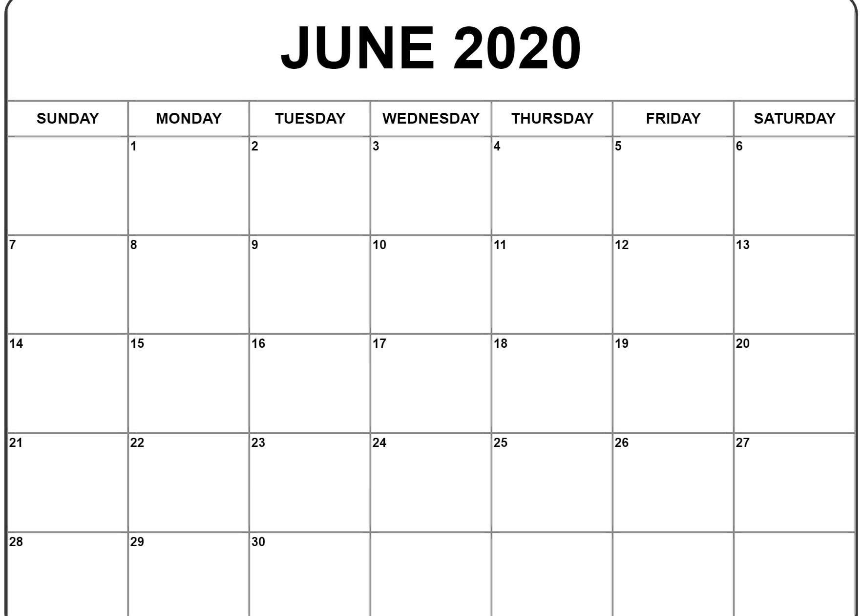 June 2020 Calendar