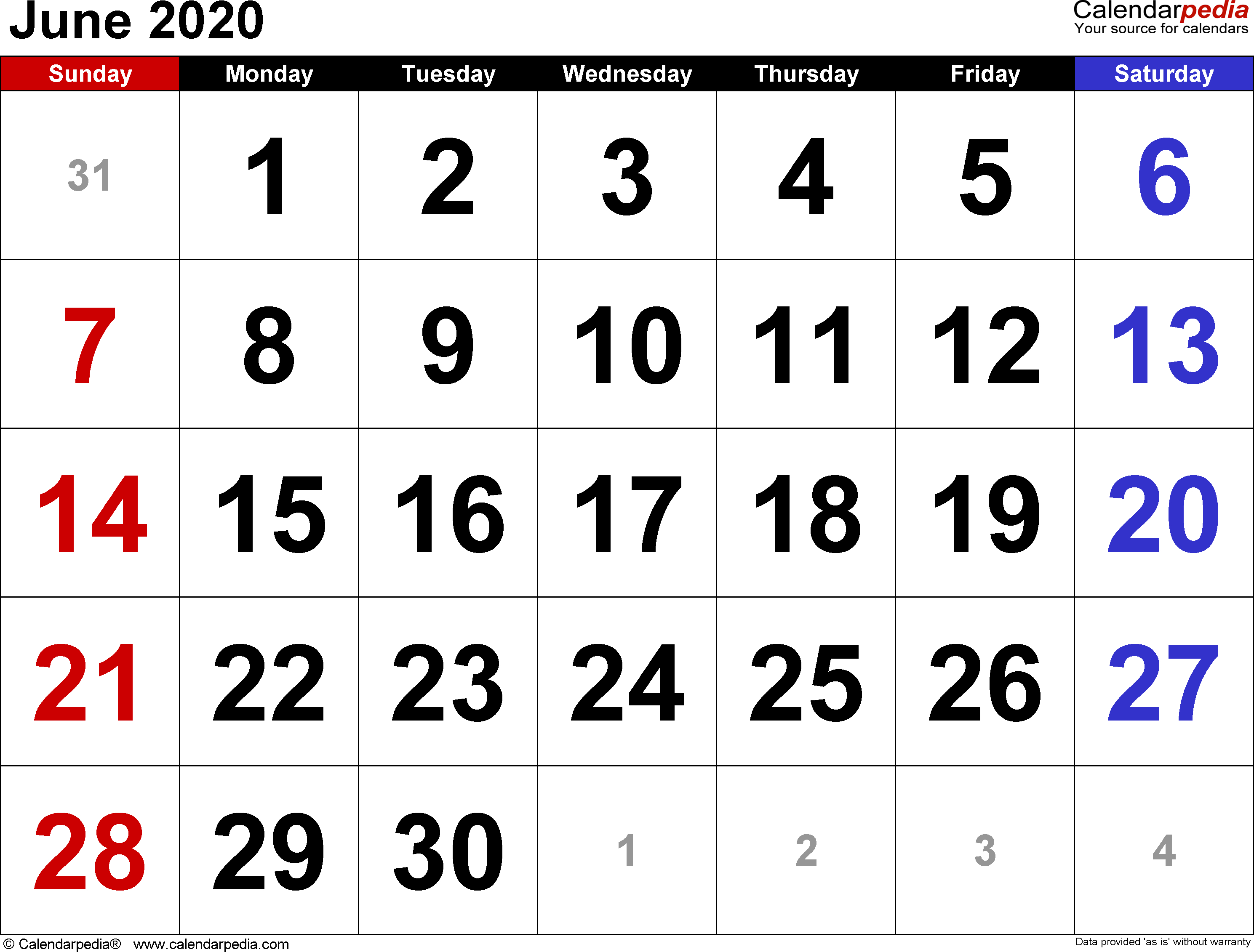 June 2020 Calendars For Word, Excel &amp; Pdf