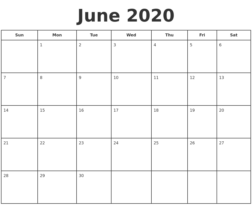 June 2020 Print A Calendar