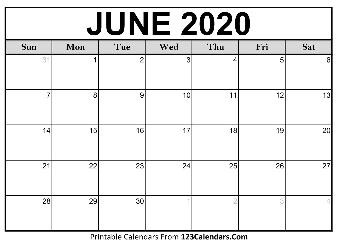 Blank Calendarjune 2020 Printable Monthly | Example Calendar Printable