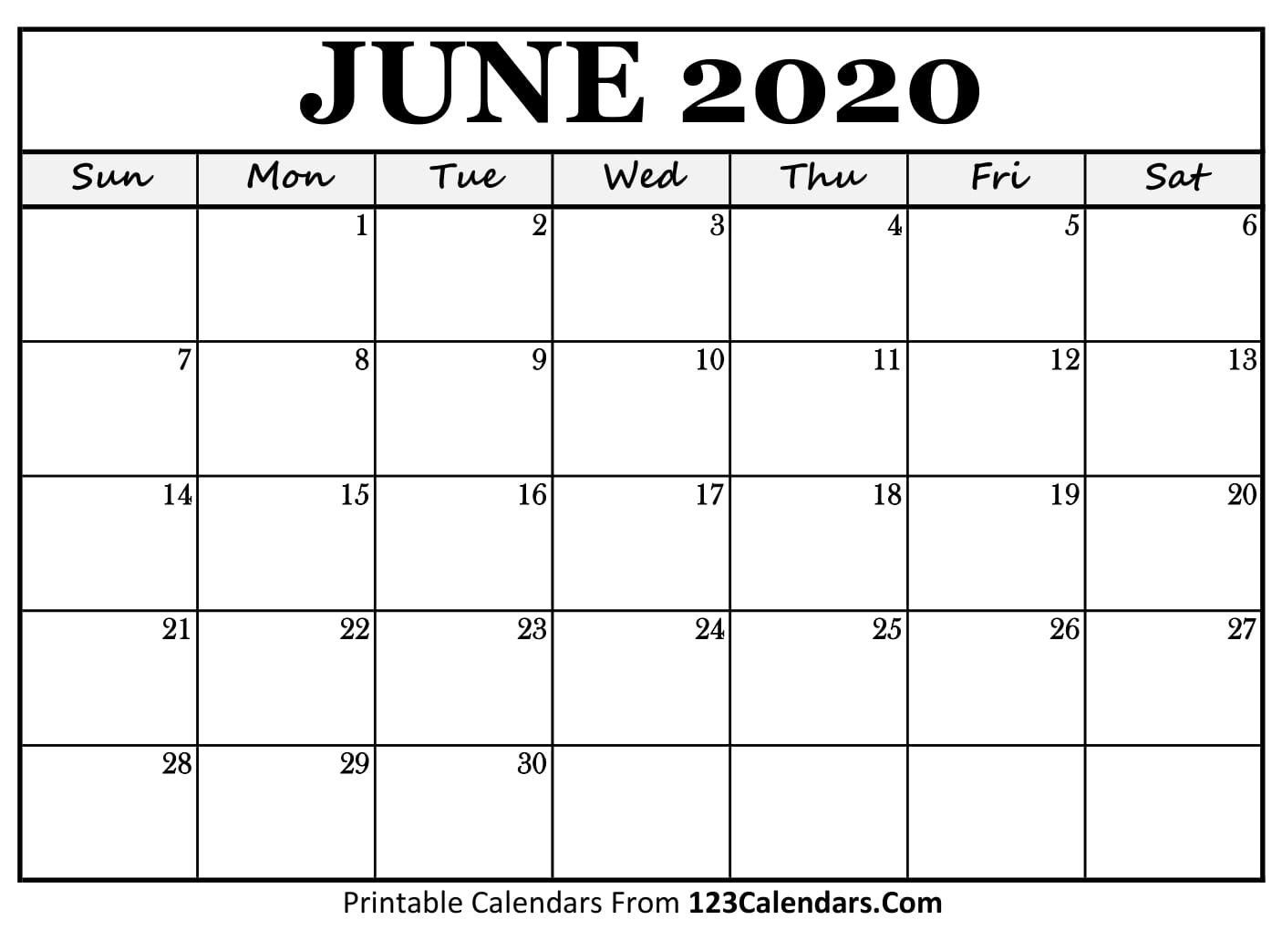 June 2020 Printable Calendar | 123Calendars