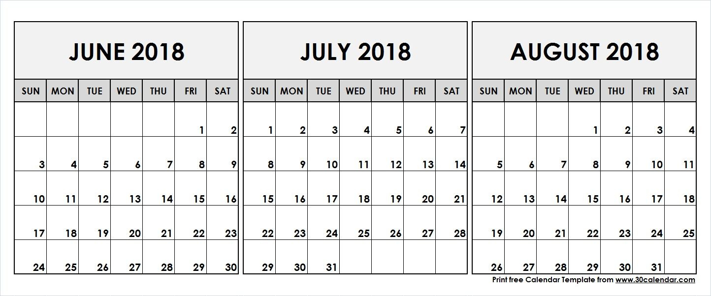 June July August 2018 Printable Calendar | 2018 Calendar