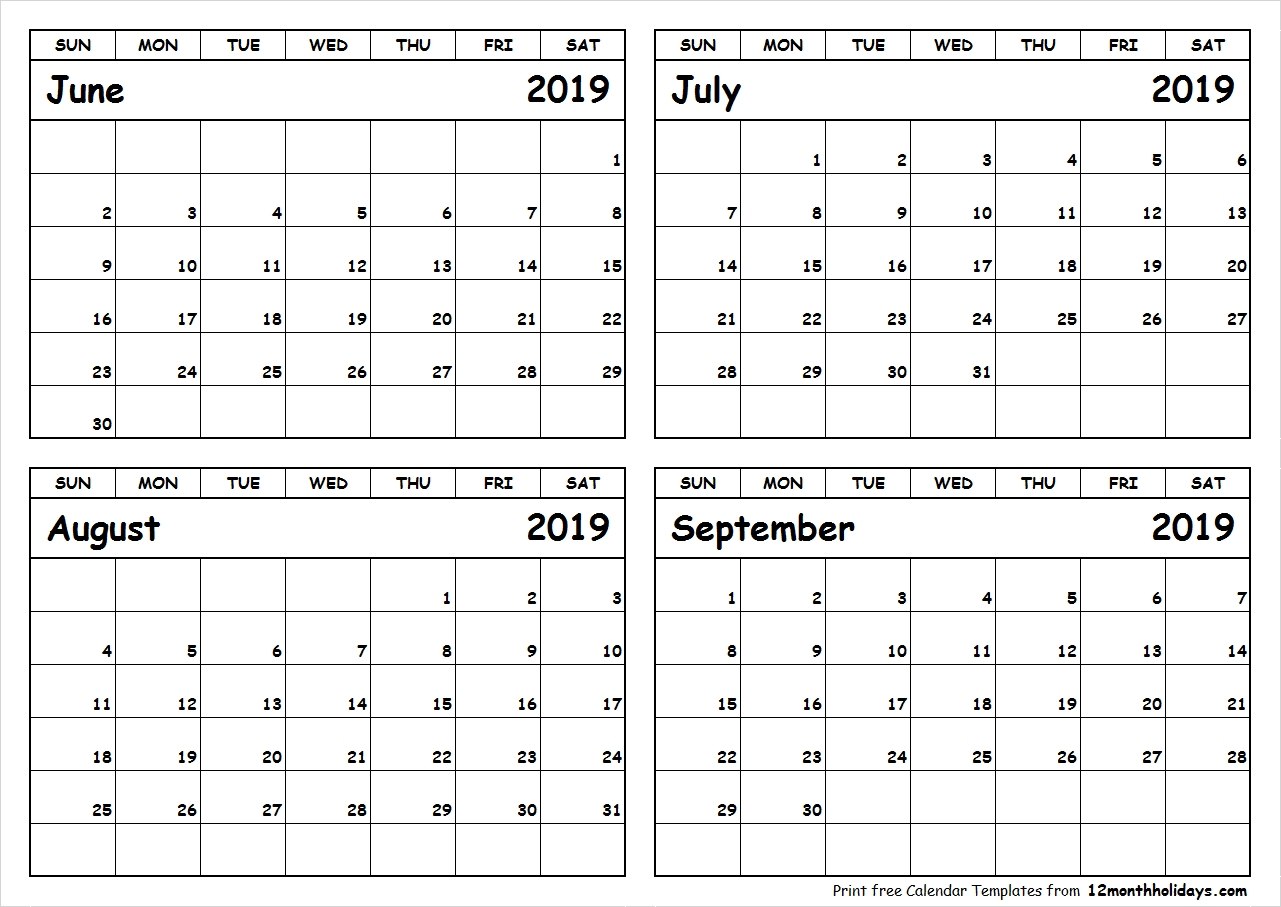 June-July-August-September-2019-Calendar-To-Print - All 12