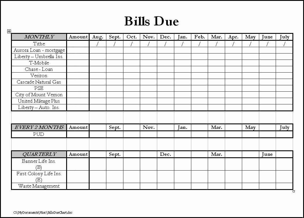 Keeping Track Of Bills Template