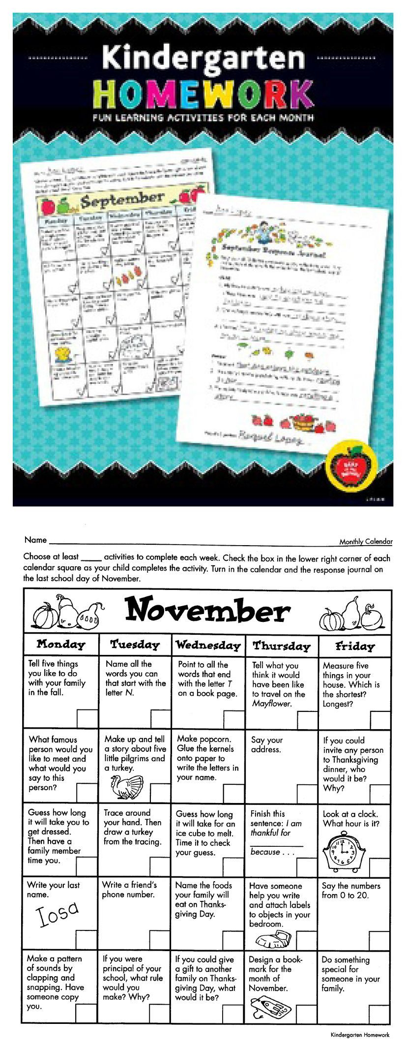 Monthly Homework For Pre-K Students