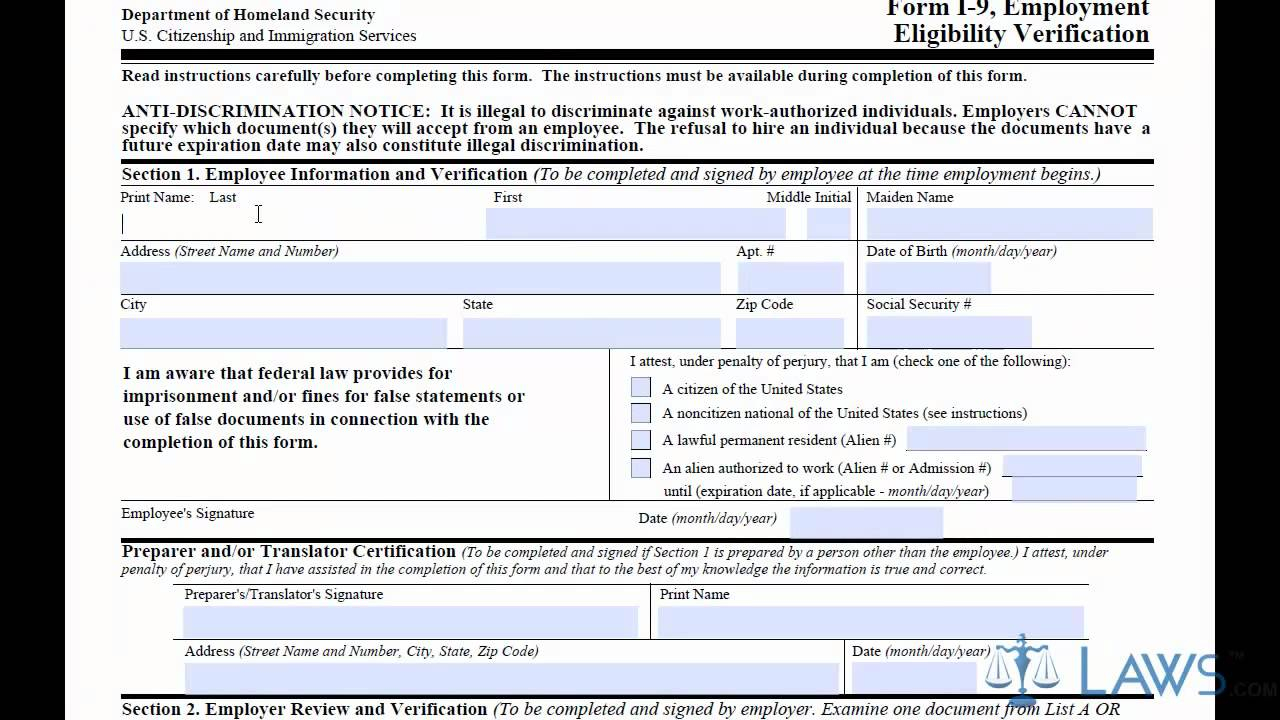 I 9 Fillable Form Free Printable Forms Free Online