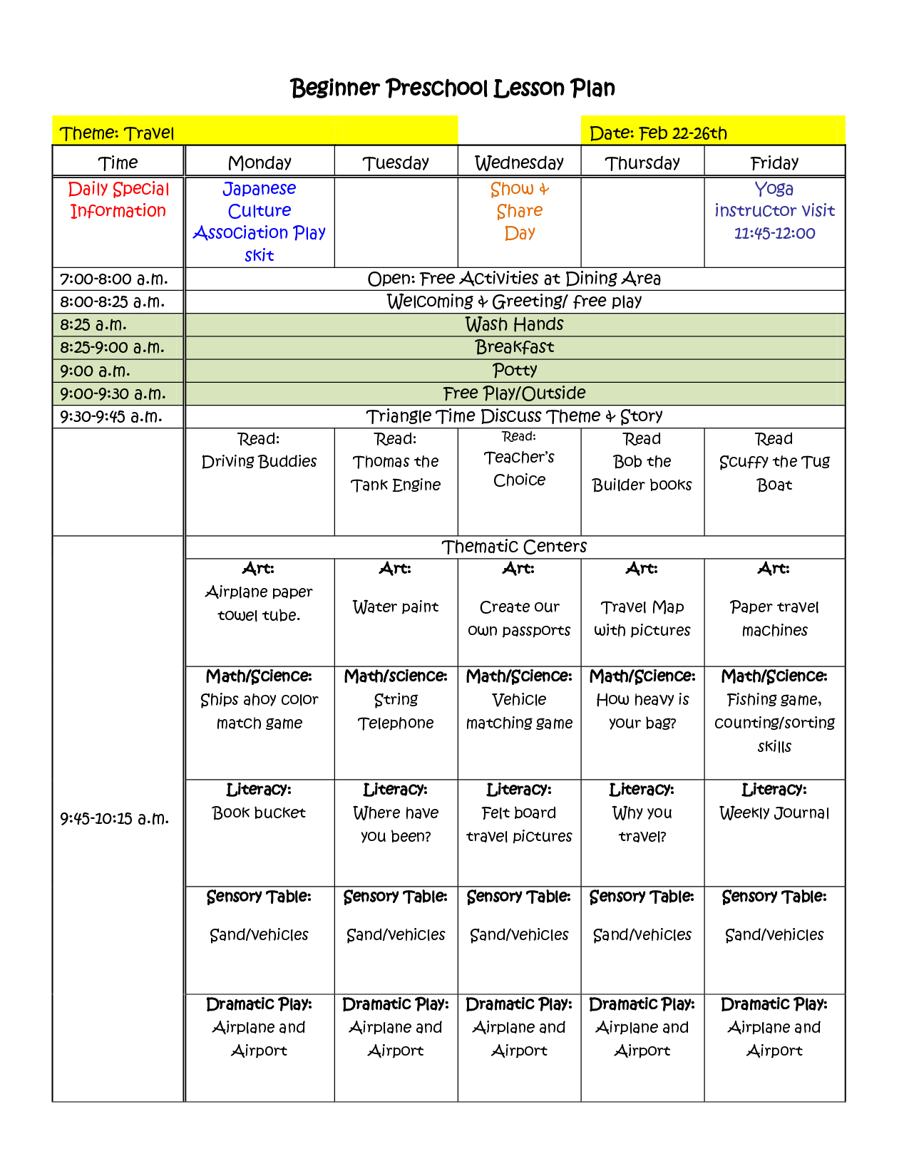 Lesson Plan Template Preschool Free - Google Search