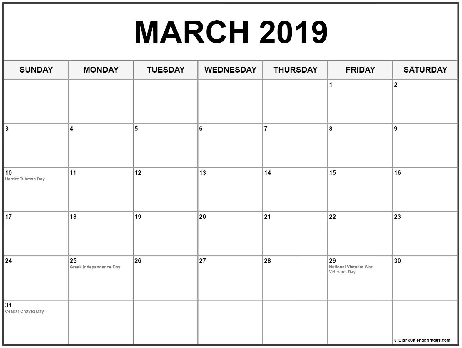 March 2019 Calendar With Holidays Printable Notes Template