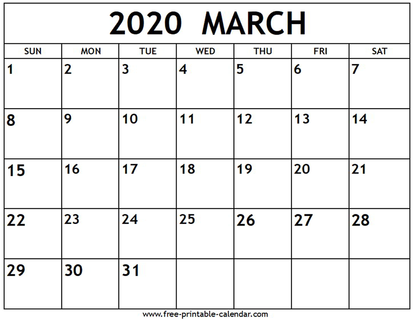 March 2020 Calendar - Free-Printable-Calendar