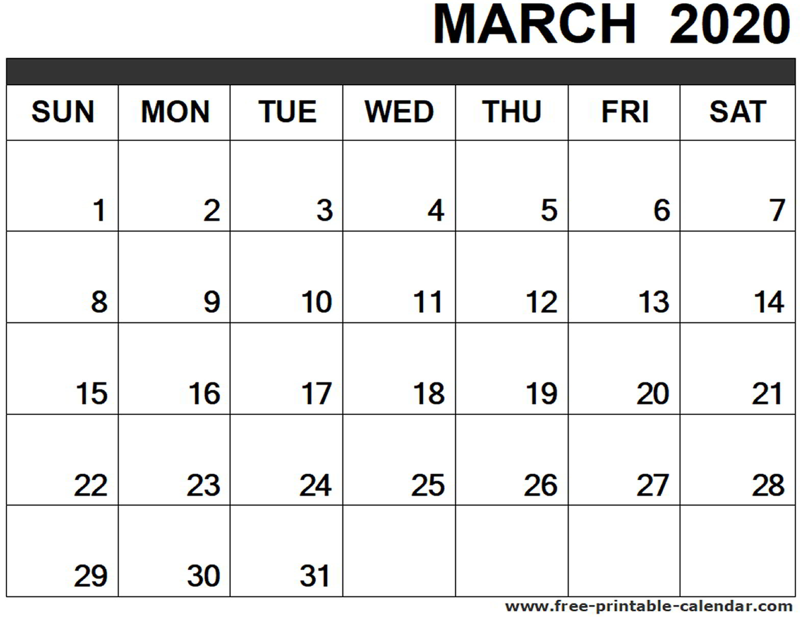 March 2020 Calendar Printable - Free-Printable-Calendar