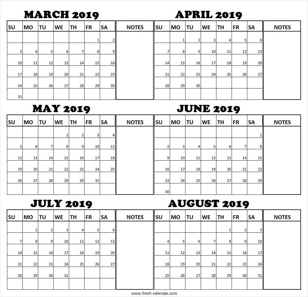 March April May June July August 2019 Calendar | Fresh