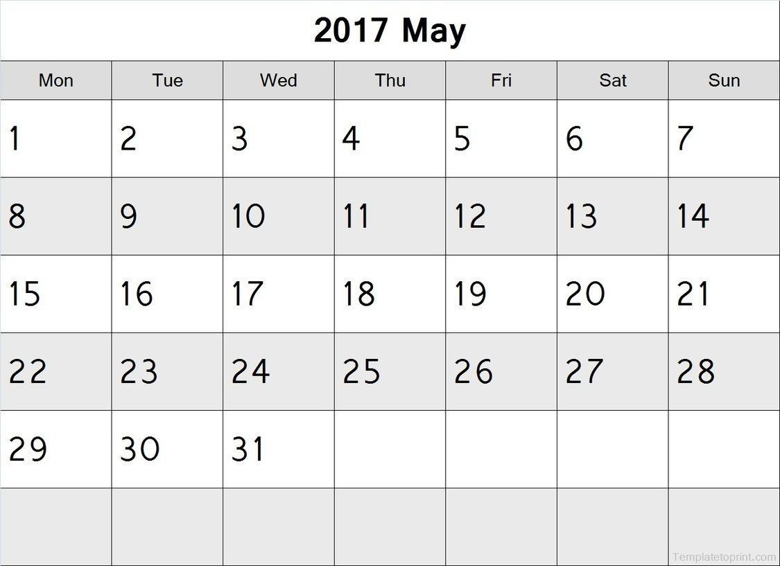 May 2017 Calendar Monday Start Pdf File | 2017 Calendar