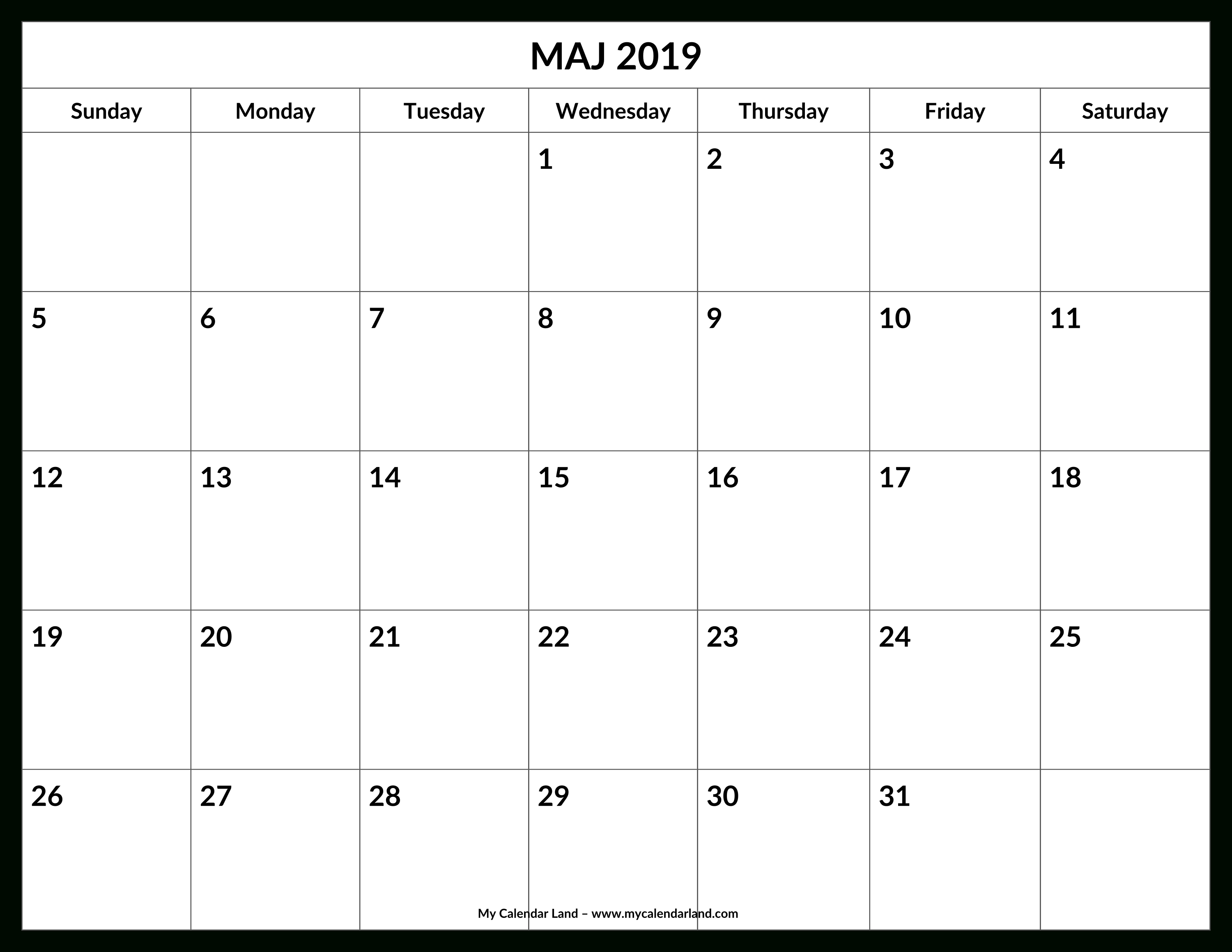 May 2019 Calendar - My Calendar Land