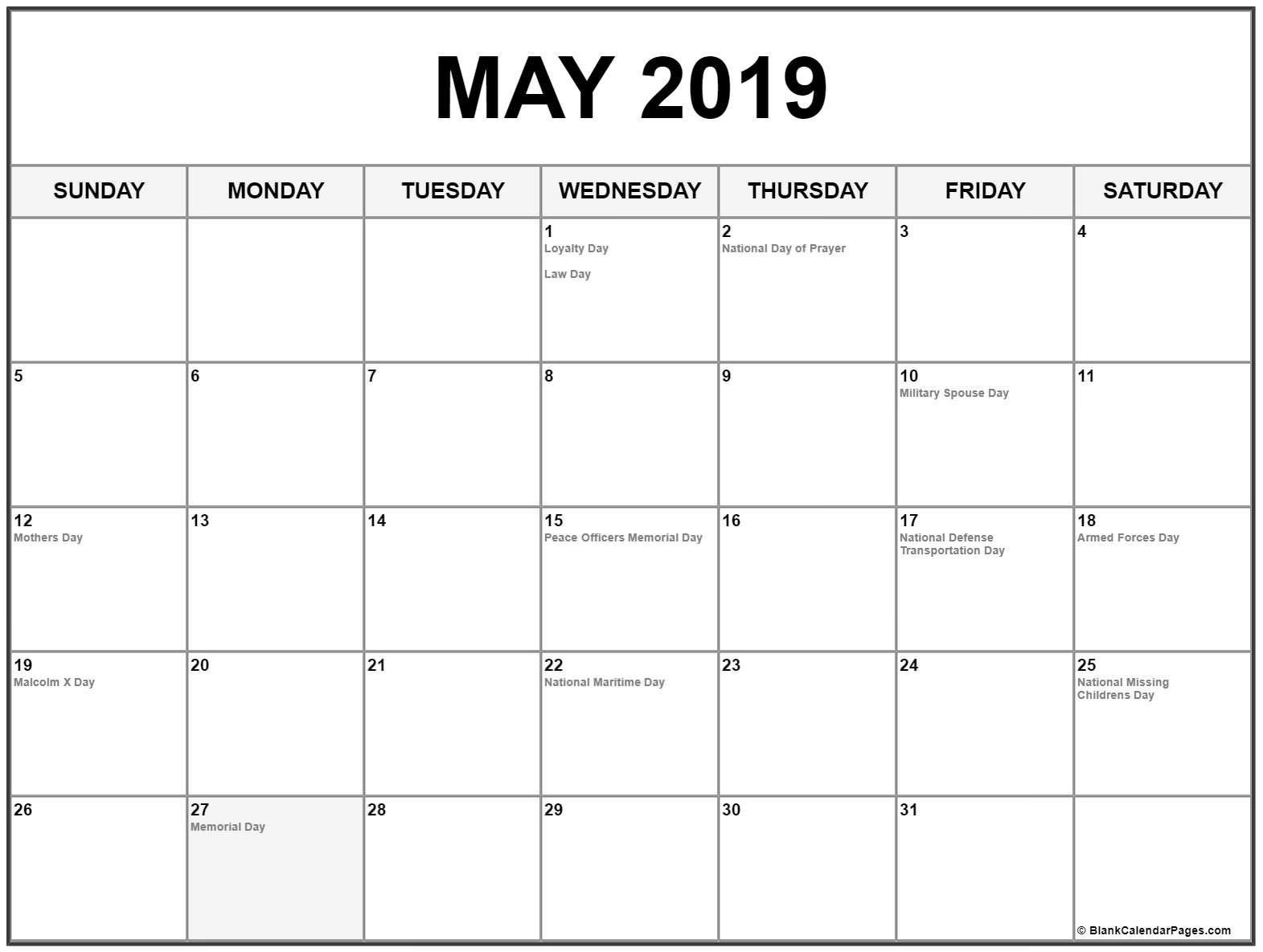 May 2019 Calendar Us Holidays | Printable Monthly Calendar