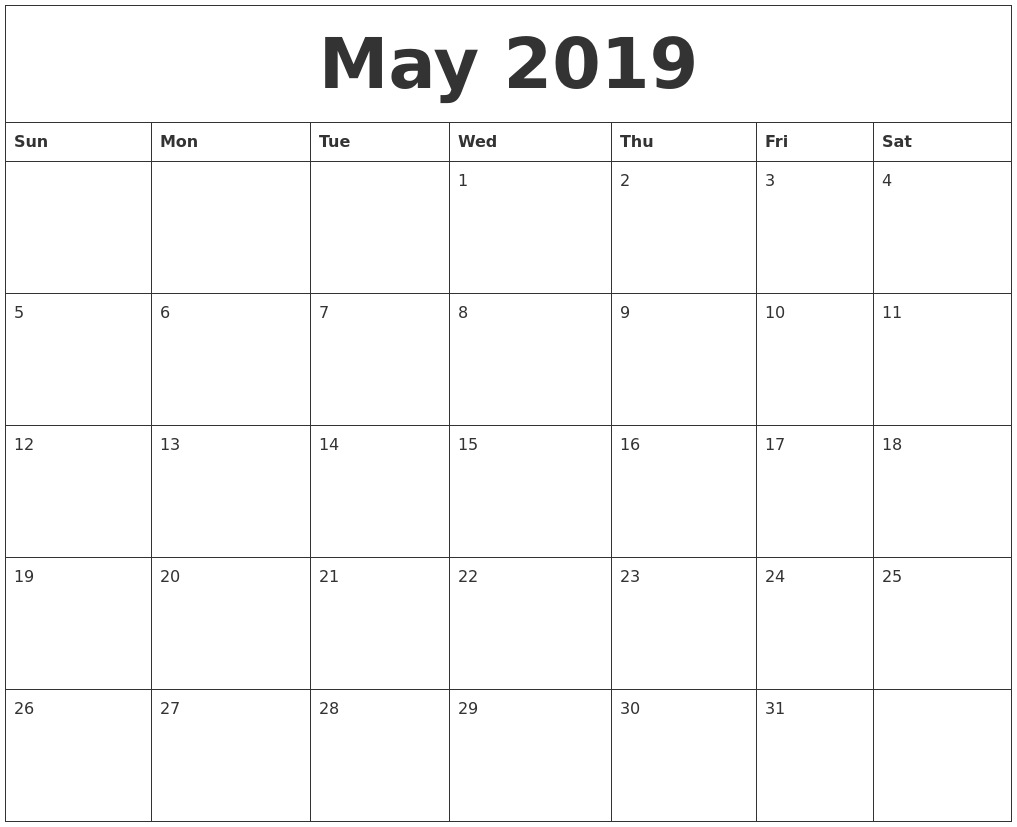 May 2019 Printable Calendar Pages