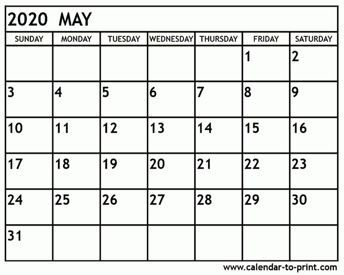 May 2020 Calendar Printable