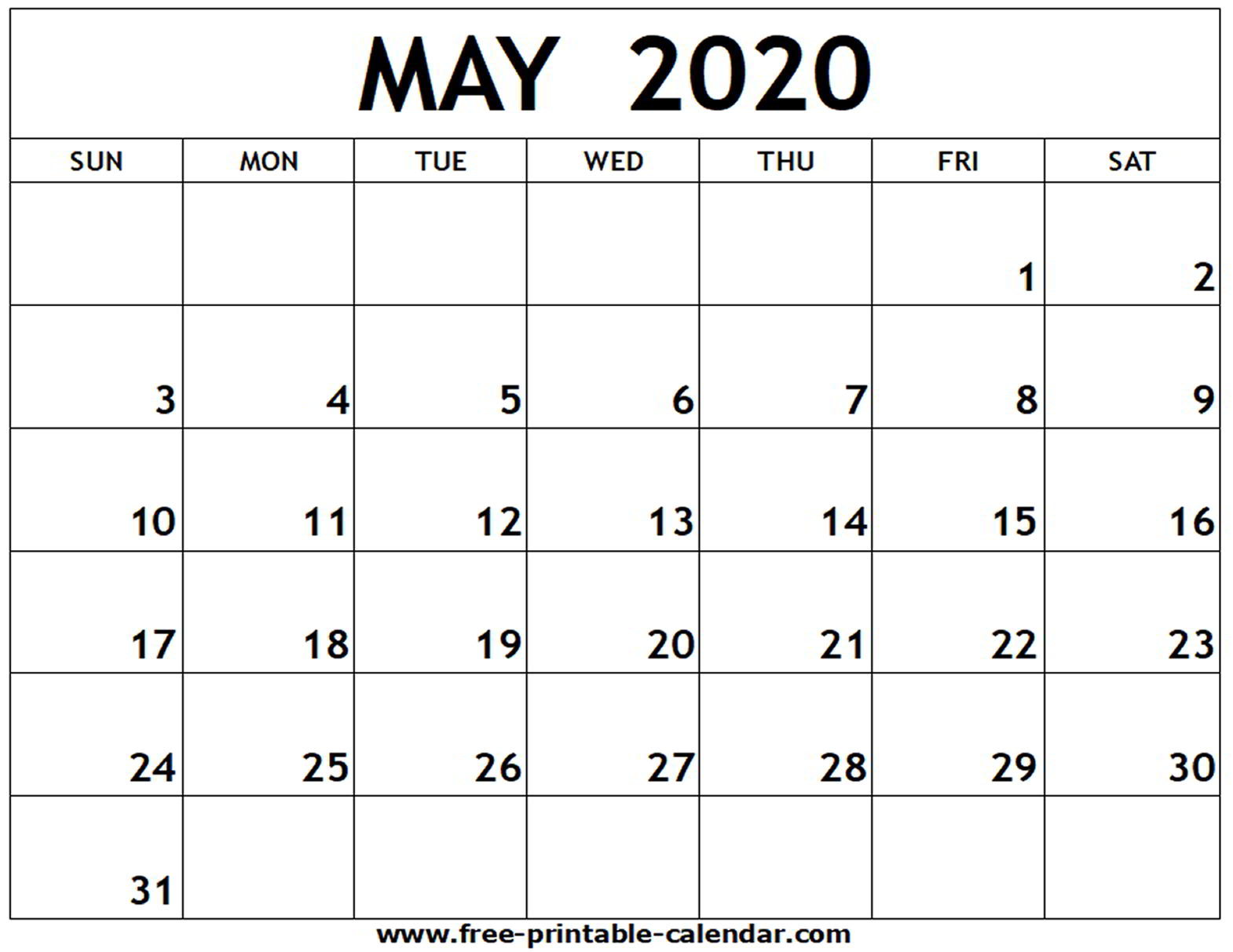 May 2020 Printable Calendar - Free-Printable-Calendar
