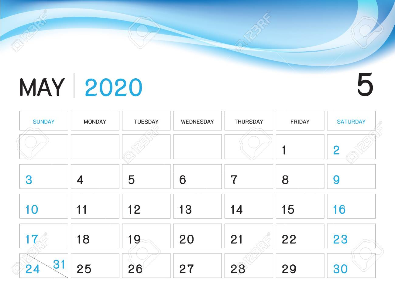 May 2020 Year Template, Calendar 2020 Vector, Desk Calendar Design,..