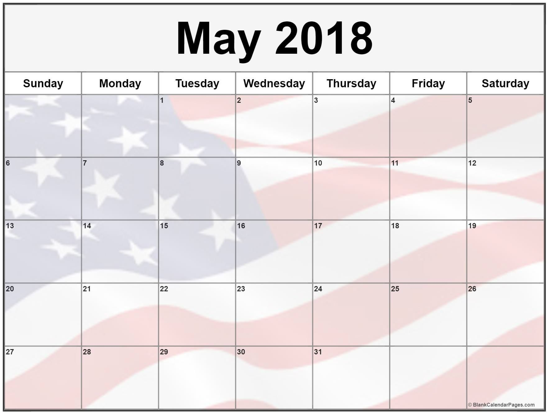 May Calendar 2018 Printable Blank Calendar With Us Flag