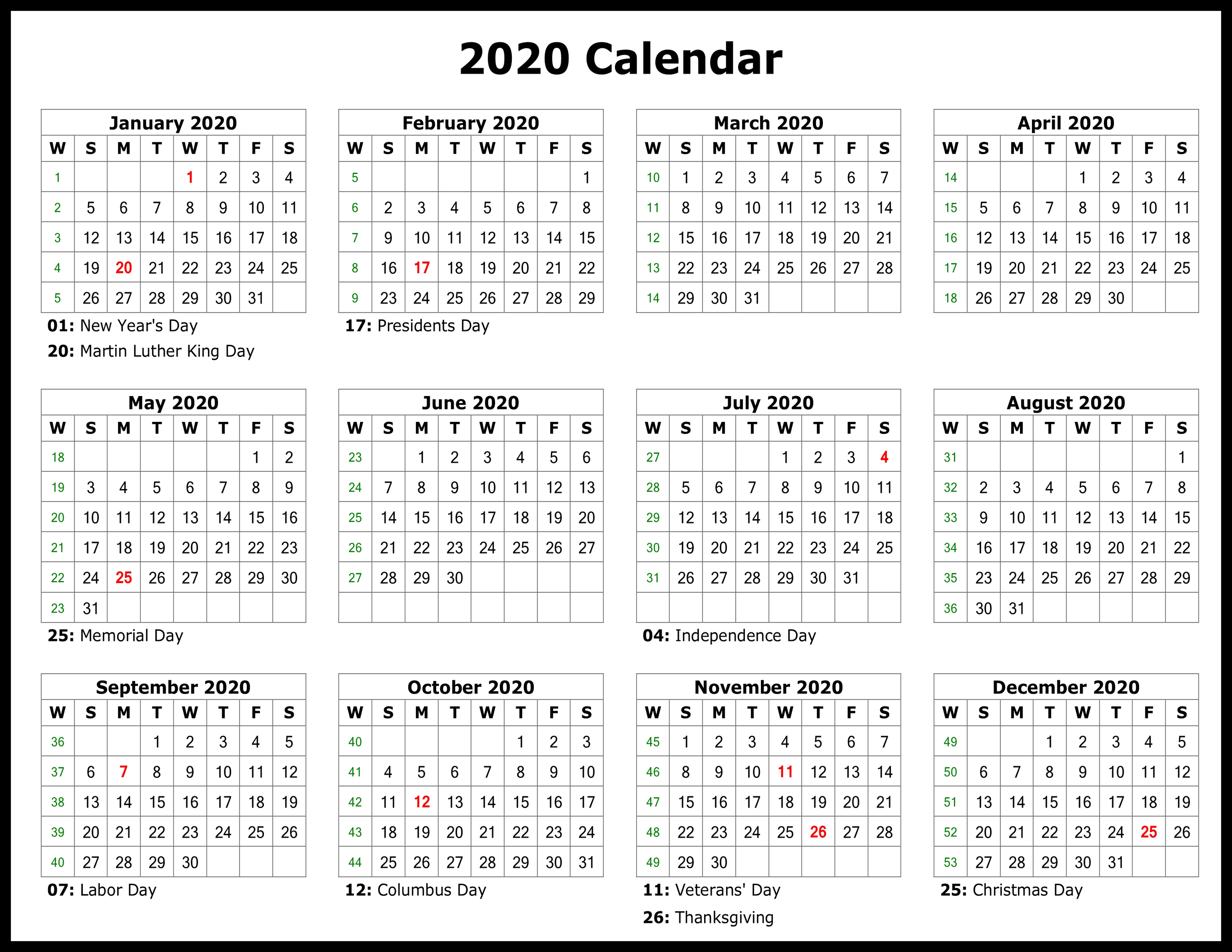 Attendance Calendar Printable 2020-20 