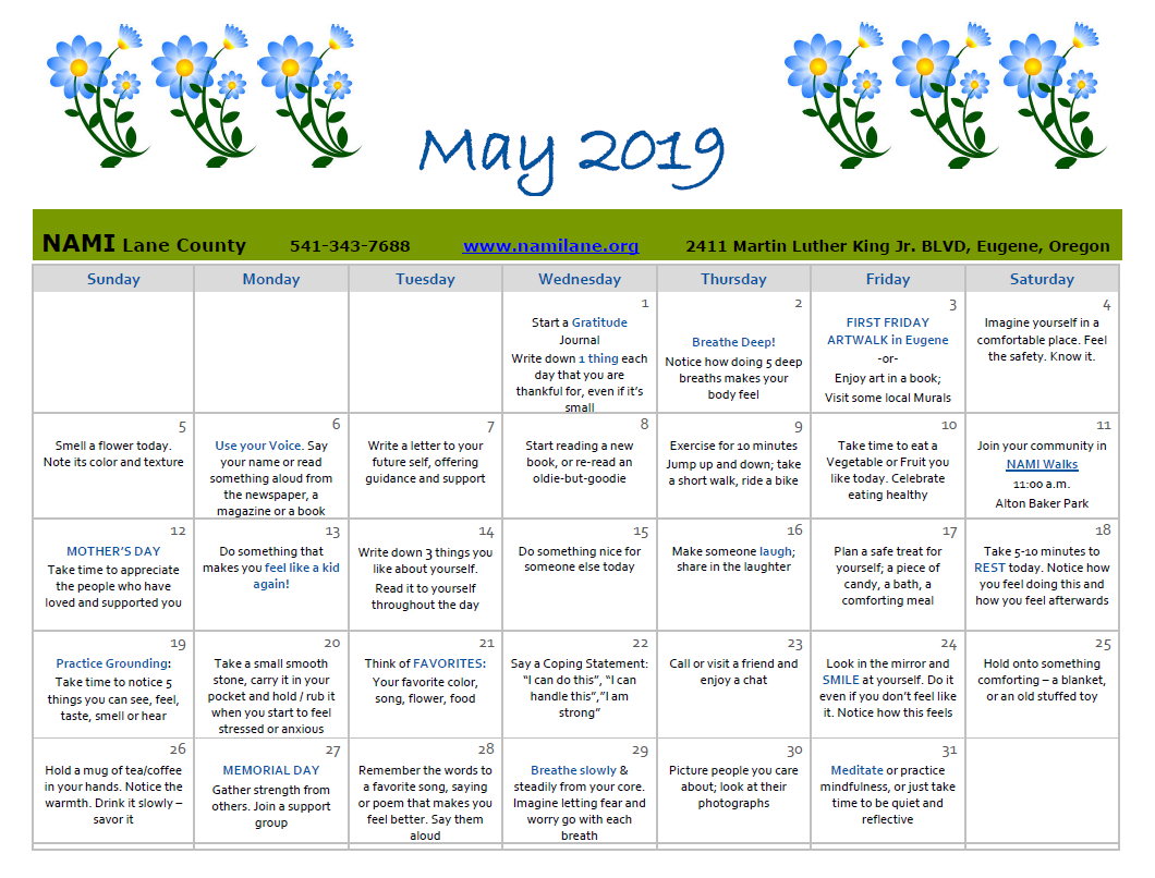 Mental Health Awareness Month- Self Care Calendar! - Nami