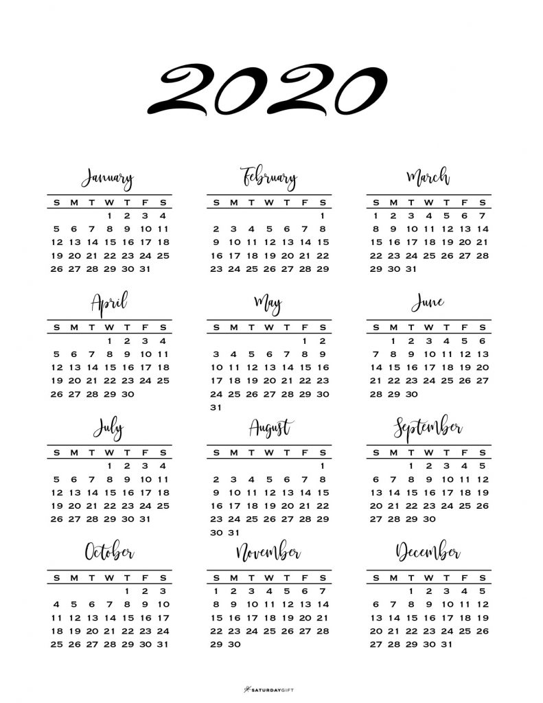 Minimal One Page Calendar For 2019 &amp; 2020 {Free Printables}