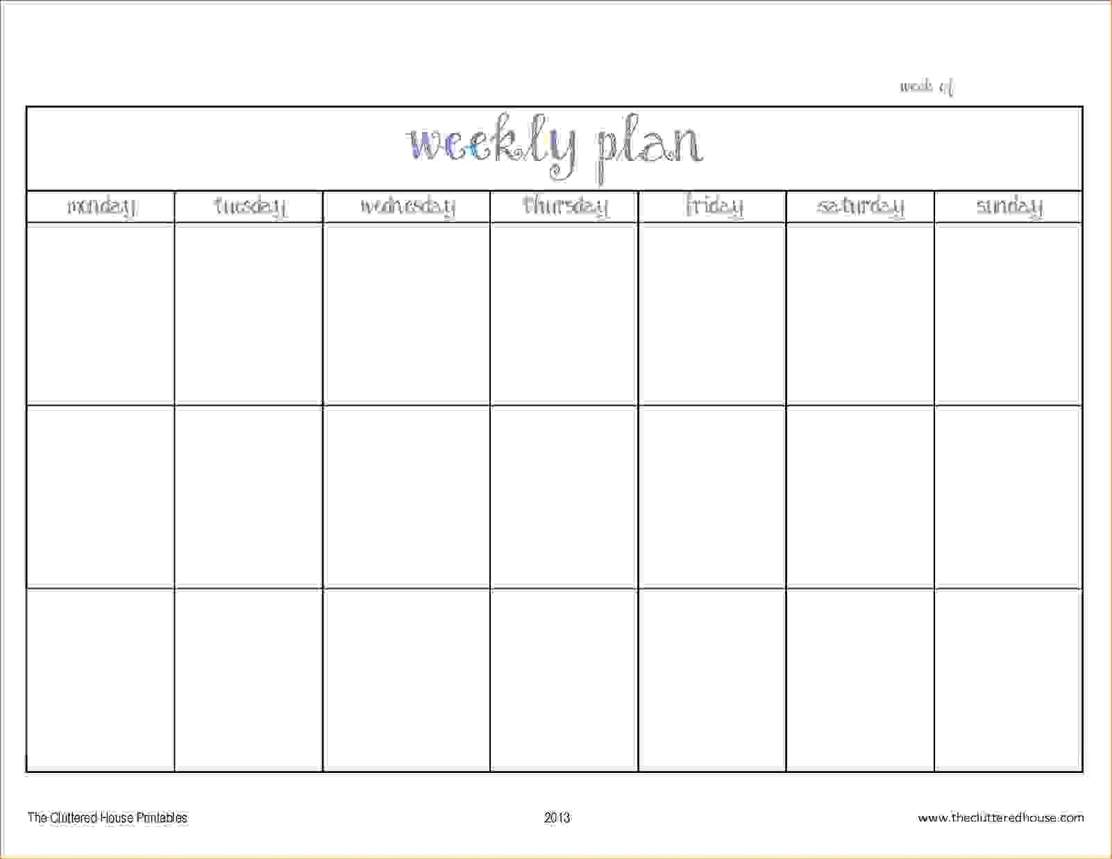 Monday – Friday Planner Template | Calendar Printing Example