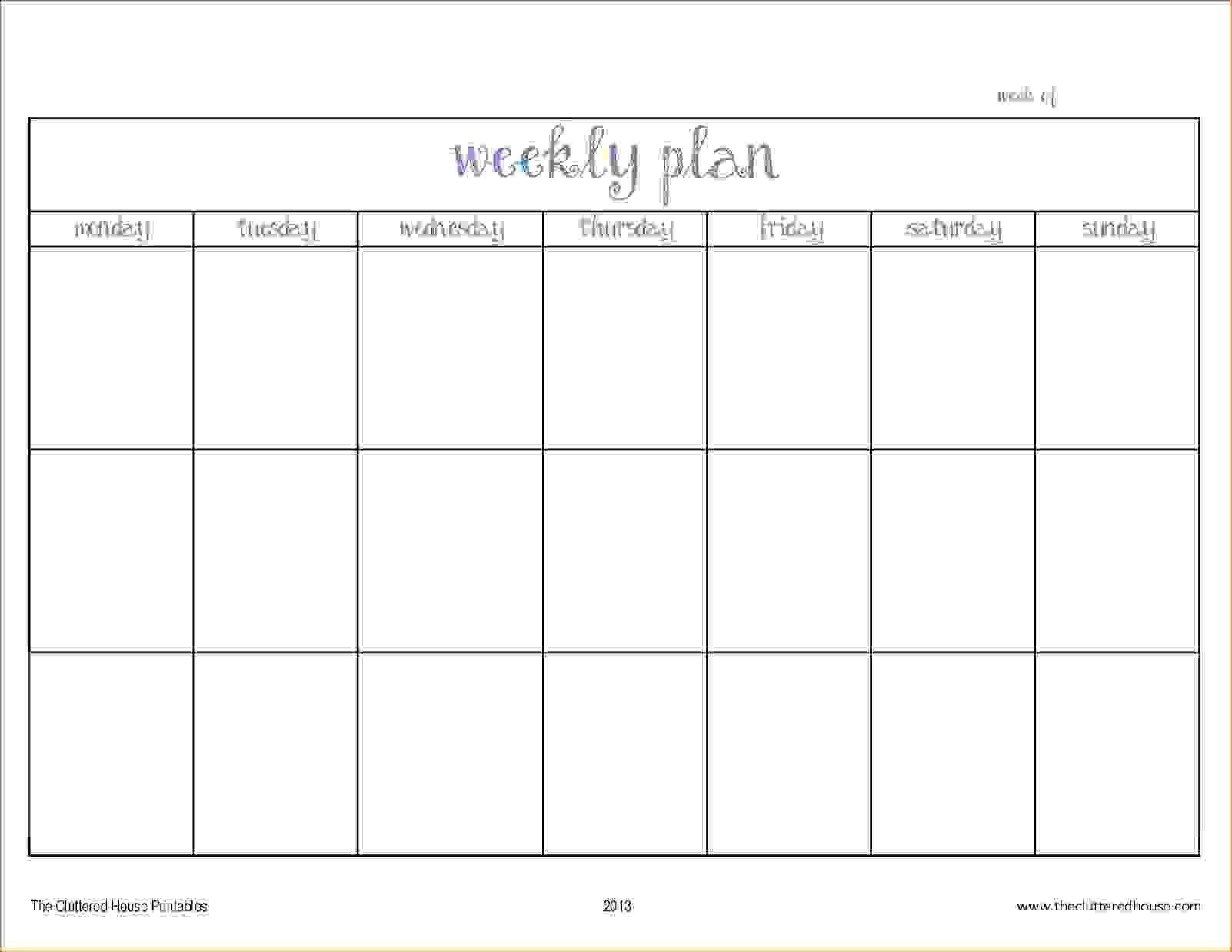 Monday Friday Calendar Template 