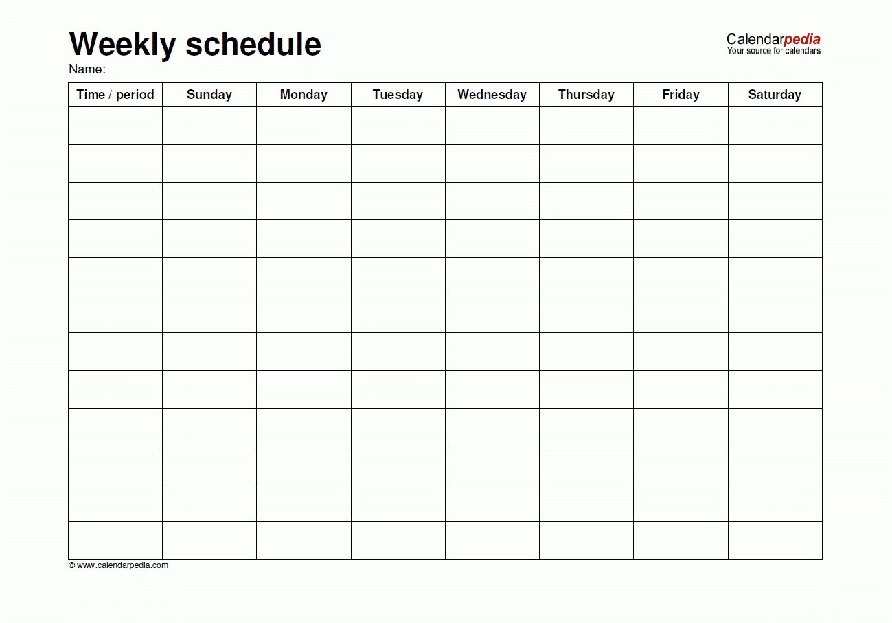 Monday Sunday Calendar Template Through Friday Weekly