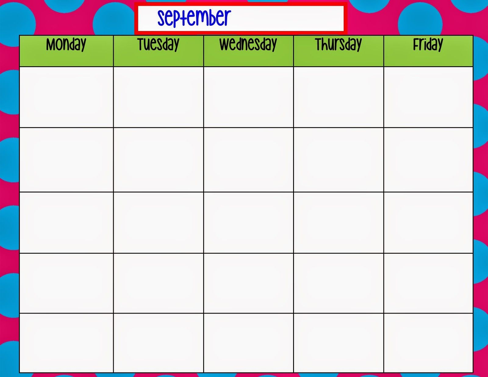 Monday Through Friday Calendar Template | Preschool | Weekly