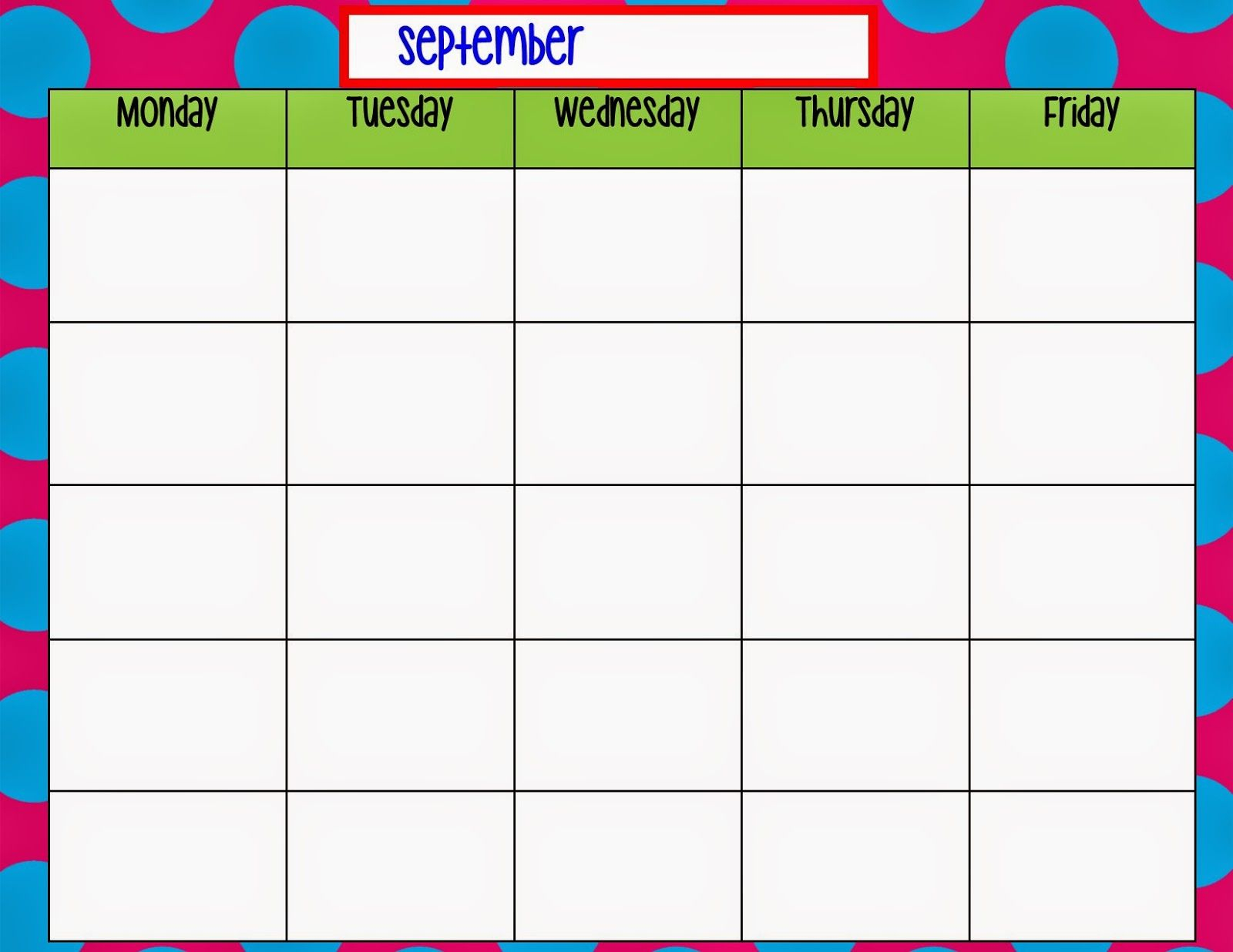 Monthly Calendar Monday To Friday