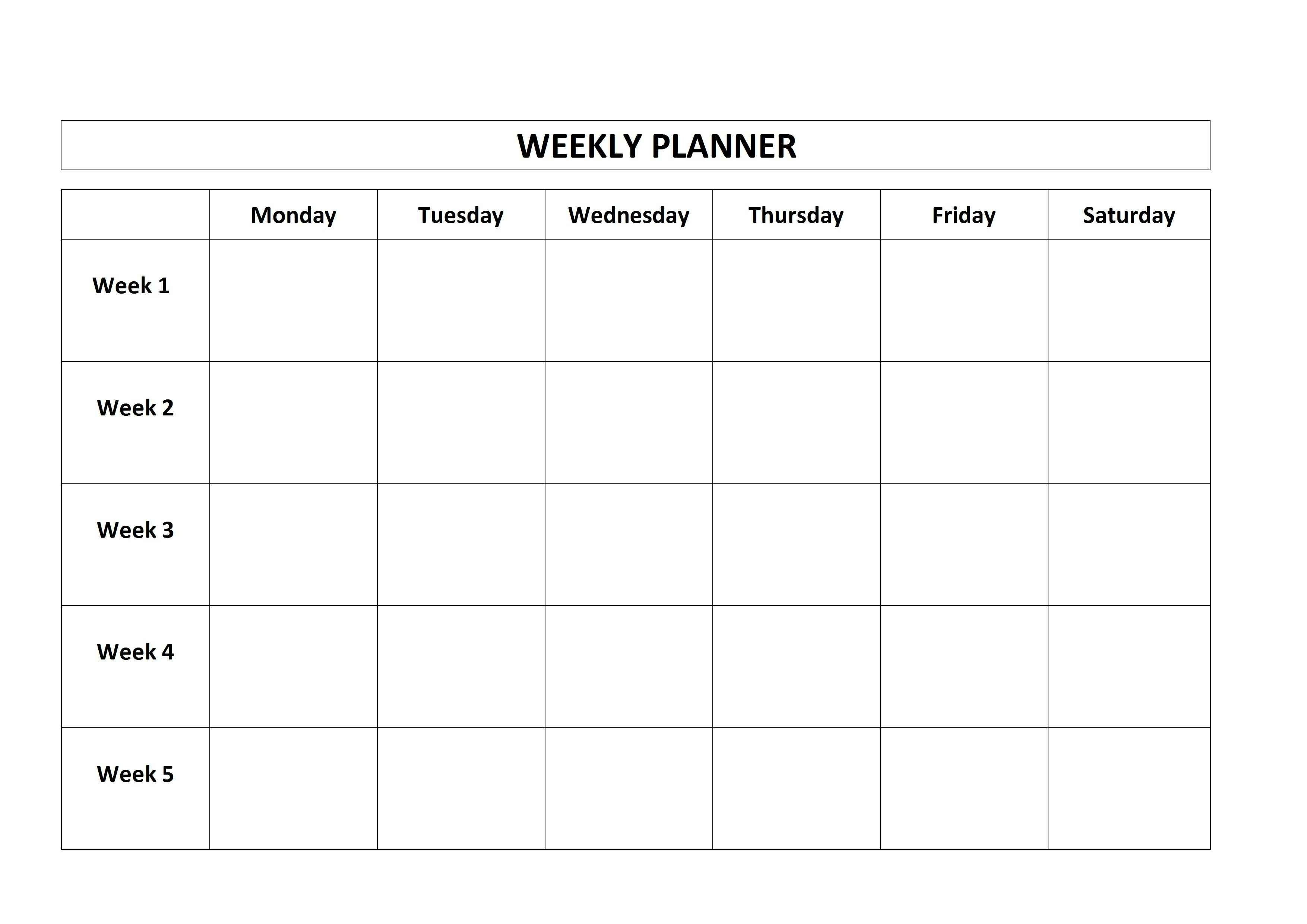 Monday Through Friday Class Schedule Template Time Weekly