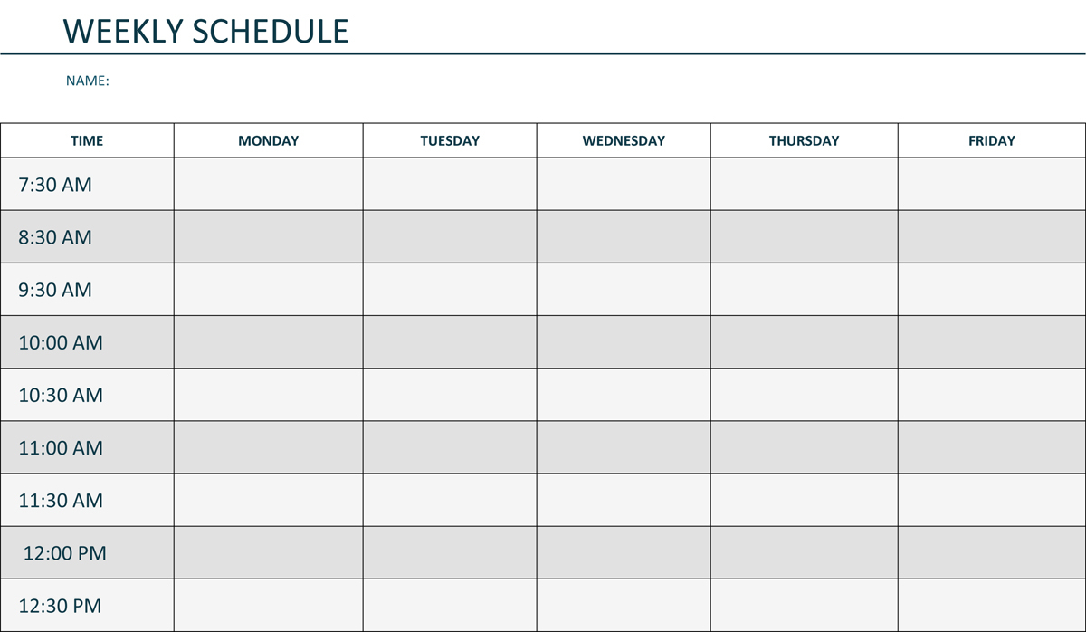 Monday Through Friday Printable Weekly Schedule | Hauck Mansion