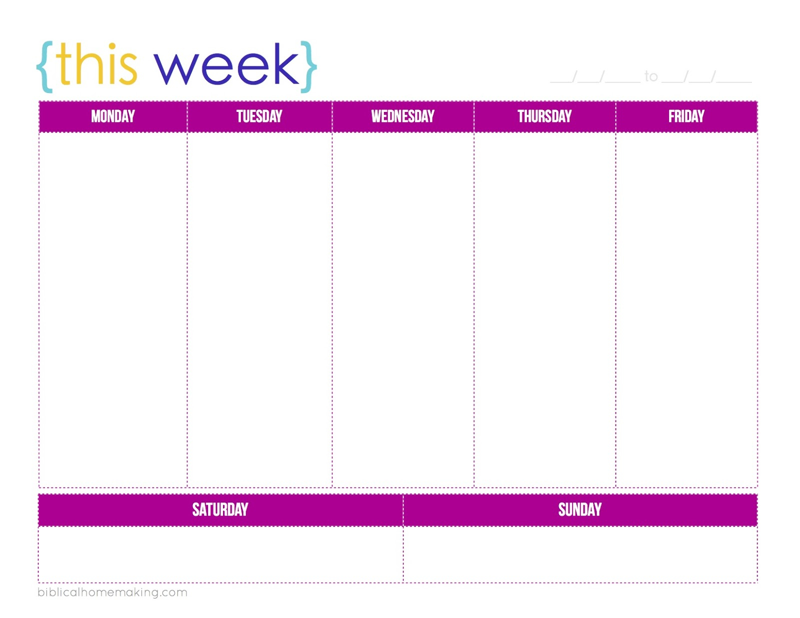 Monday Through Friday Weekly R Template Schedule Word