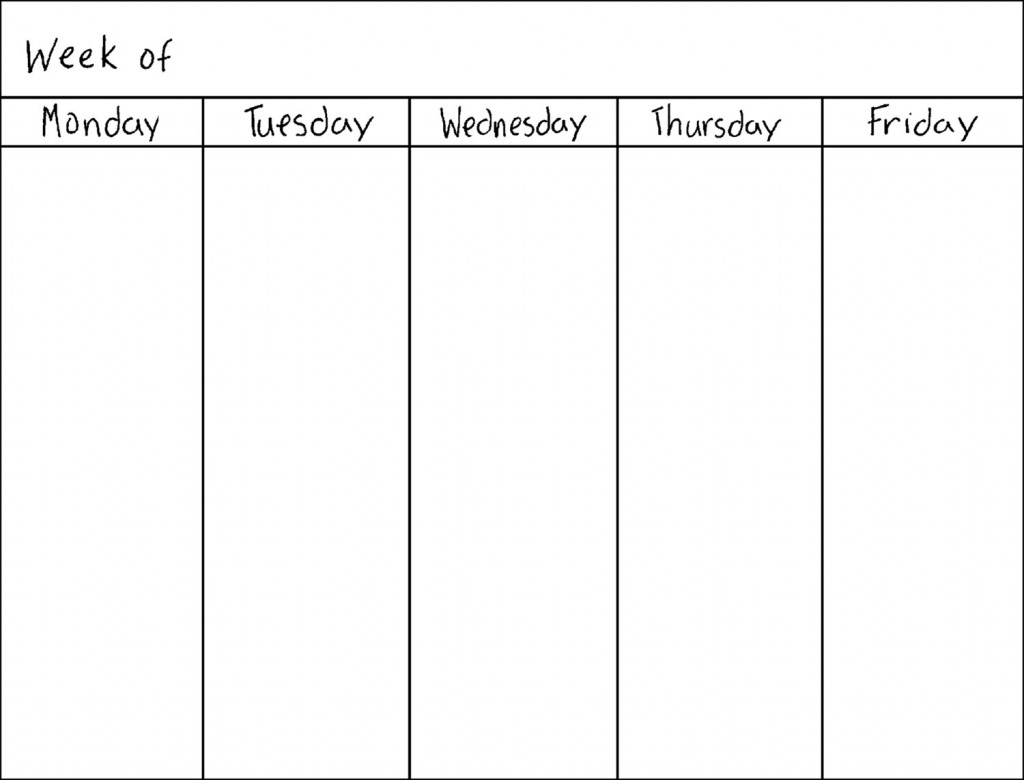 Monday Thru Friday Calendar | Calendar Template 2019