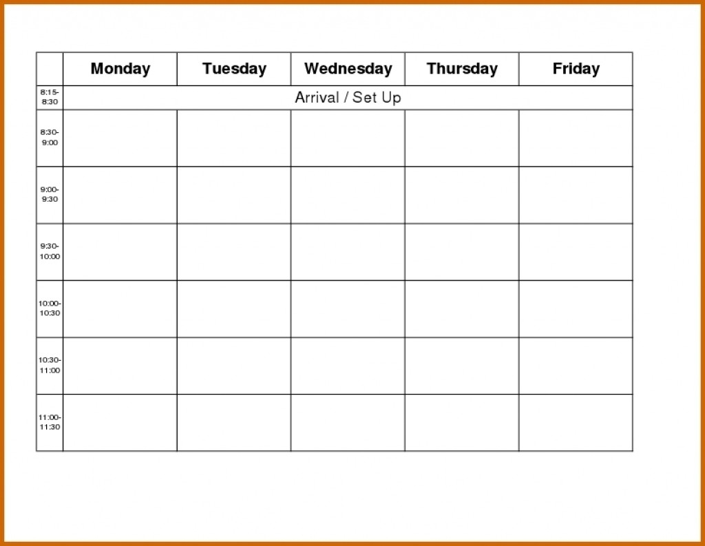 Monday To Friday Schedule Template | Example Calendar ...