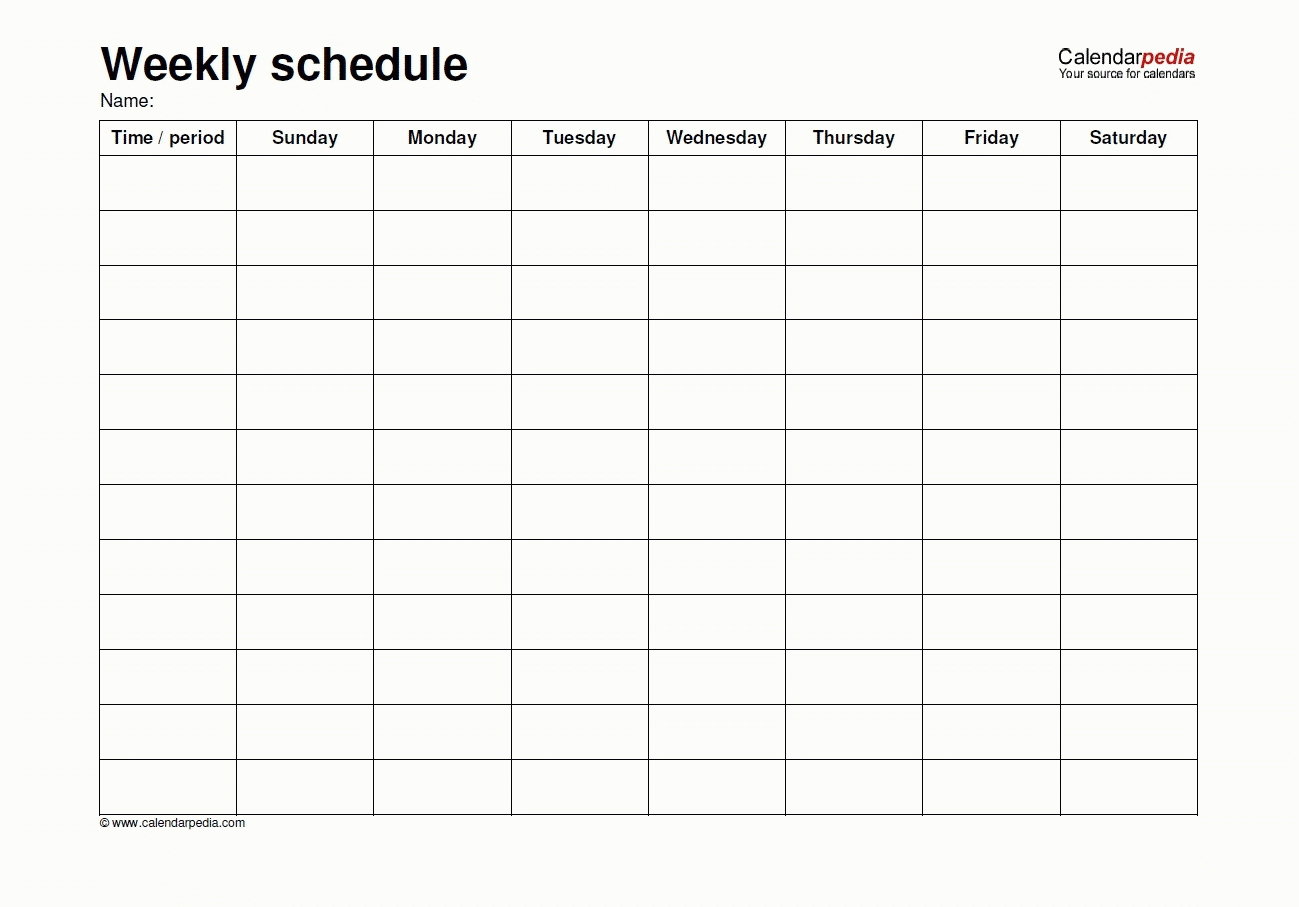 Monday To Sunday Calendar Schedule Template Weekly Through