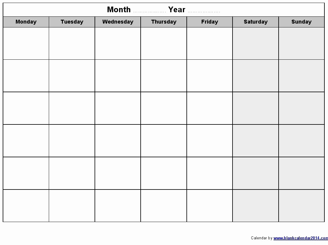 Monday To Sunday Calendar Template Beautiful Monday Thru