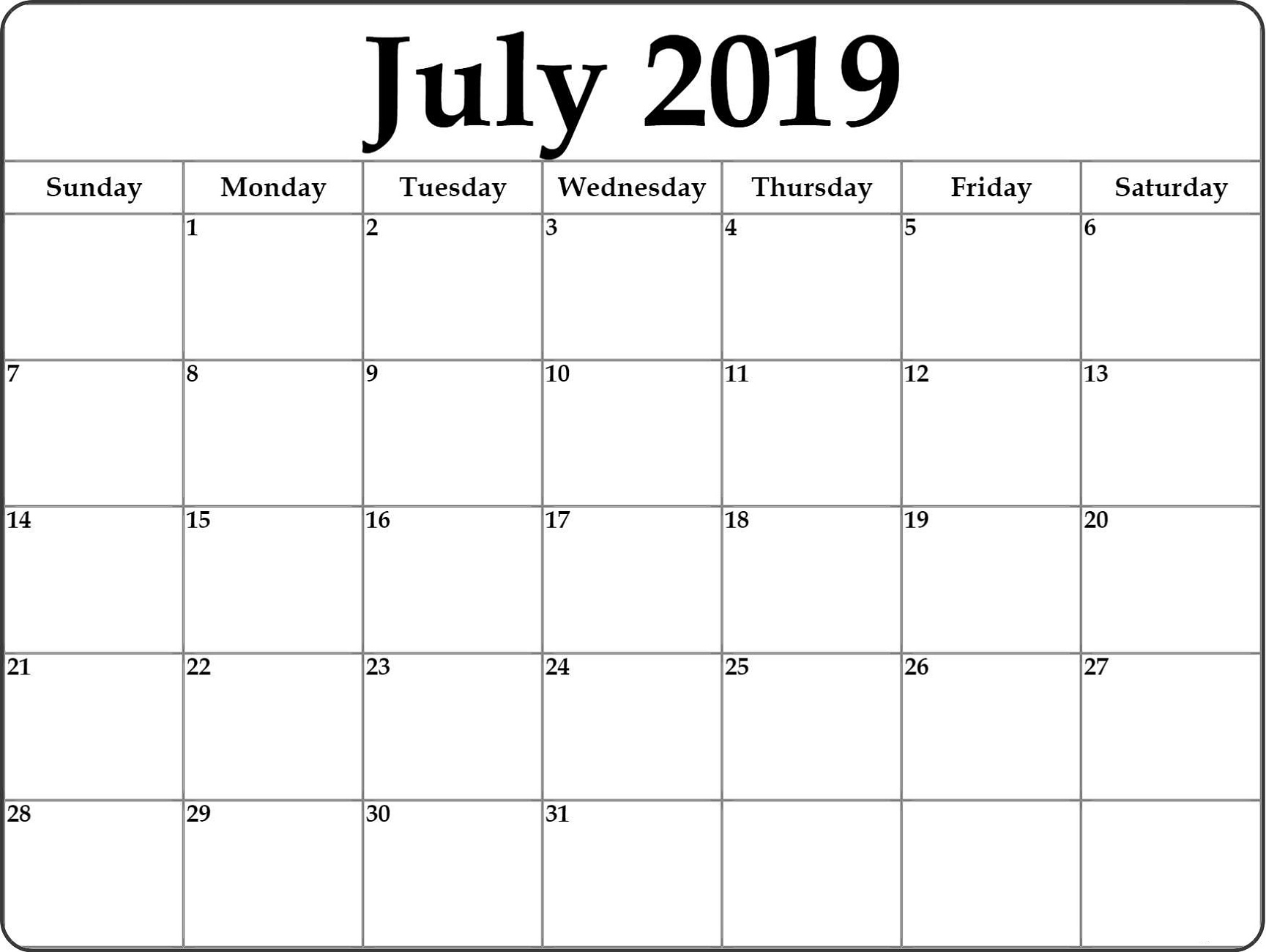 Month At A Glance Calendar Printable 2019 | Calendar Shelter