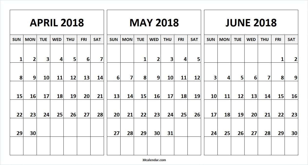 Month Of April May June 2018 Calendar | 2018 Calendar | June