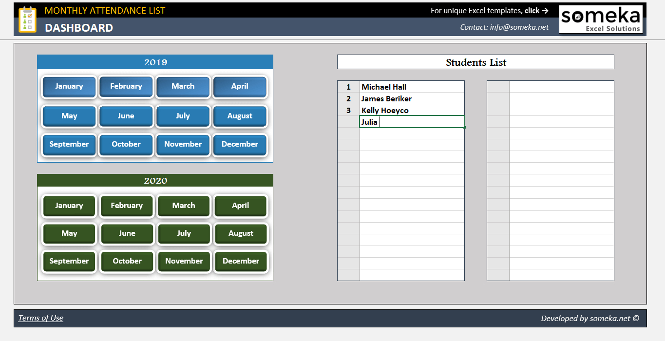 Monthly Attendance Sheet