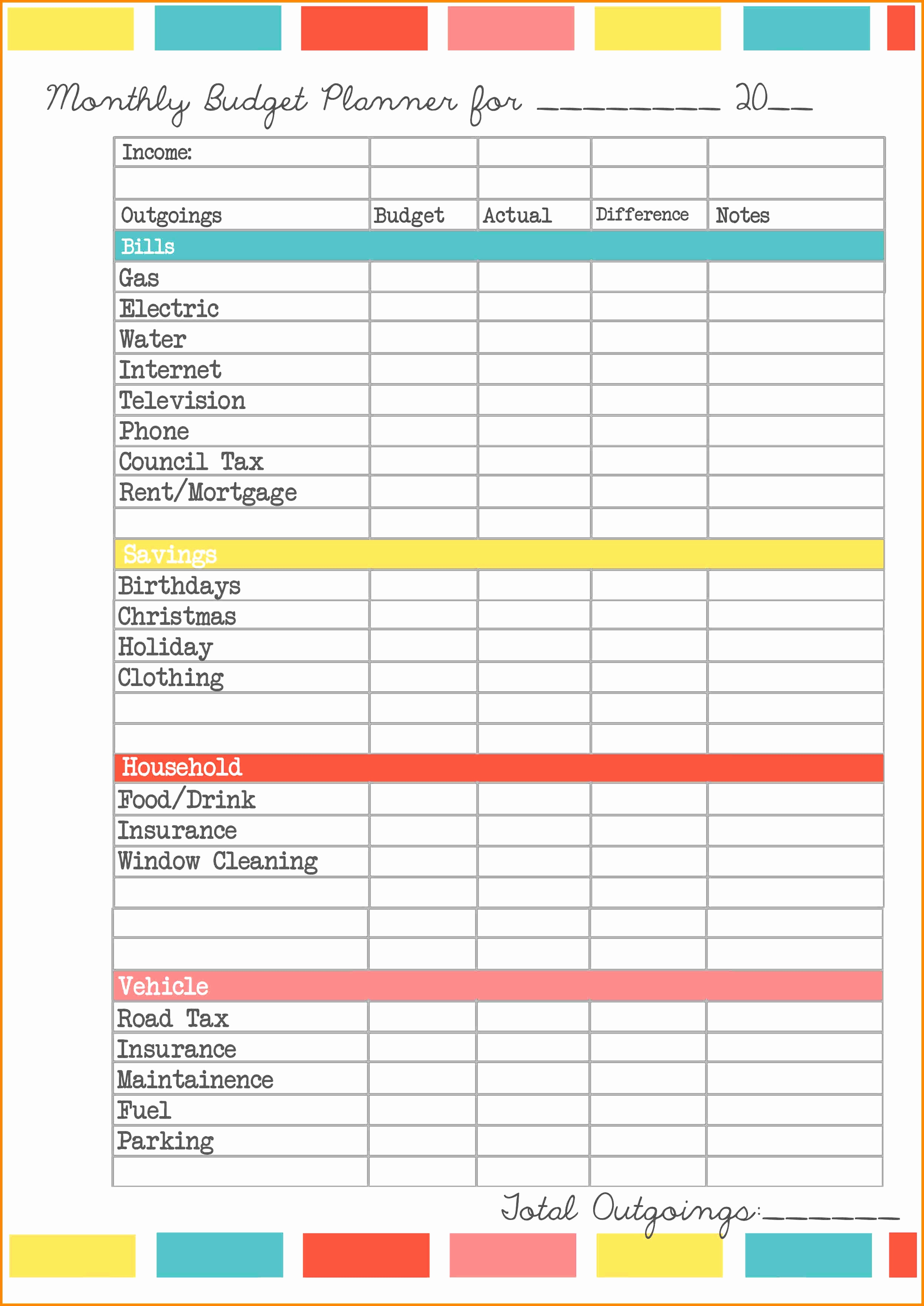 Monthly Bill Schedule Template Example Calendar Printable