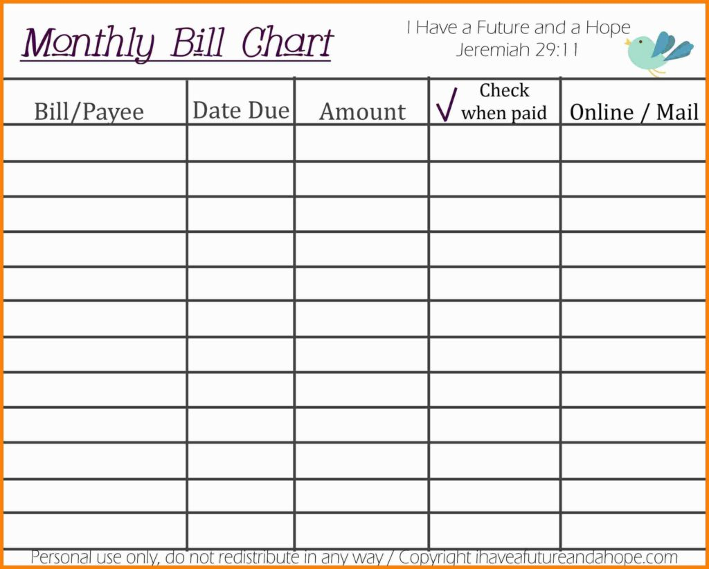 Monthly Bill Organizer Template And 9 Printable Monthly Bill